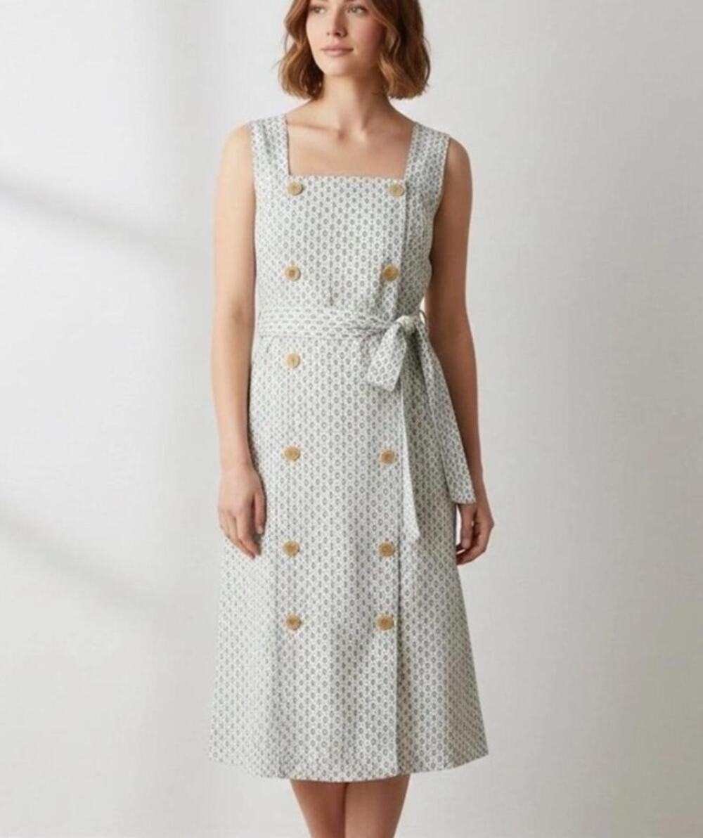 NWT A New Day Linen Square Neck Button Midi Dress Size 14 Plus Belted
